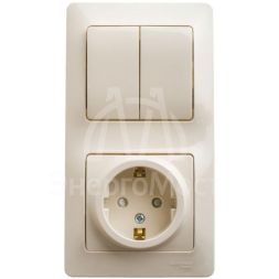 Блок комбинированный GLOSSA розетка защ. шторки с заземл.+ выкл. 2-кл. беж. SchE GSL000274