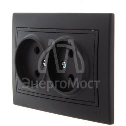 Розетка 2-м СП Мира 16А IP20 без заземл. керам. черн. бархат LEZARD 701-4242-128