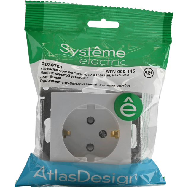 Механизм розетки 1-м СП AtlasDesign 16А с заземл. защ. шторки бел. SchE ATN000145