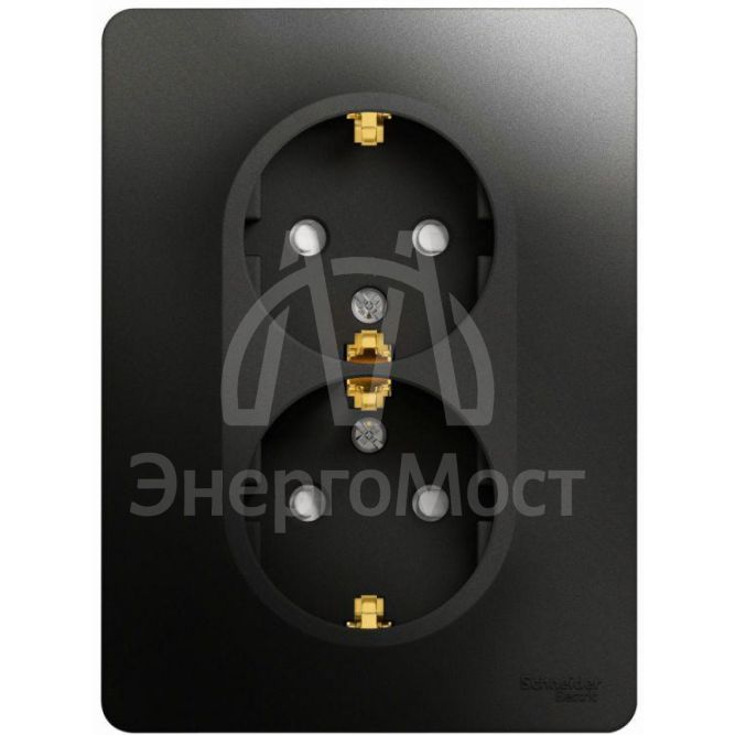 Розетка 2-м Glossa 16А защ. шторки в сборе с заземл. антрацит SchE GSL000726