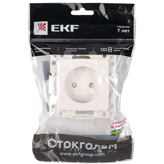 Механизм розетки 1-м СП Стокгольм 10А IP20 без заземл. защ. шторки бел. PROxima EKF EYR10-022-10