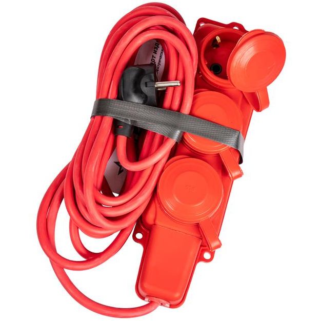 Удлинитель на каучуковой колодке 3х5м 16А IP44 250В 4кВт каучук КГ 3х2.5 красн. УХз16 Россия КОСМОС YKsm5m-3g(16A)KG-R