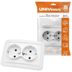 Розетка 2-м СП Валери 16А с заземл. бел. UNIVersal В0128