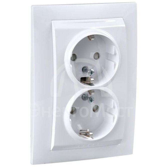 Розетка 2-м СП Unica защ. шторки с заземл. бел. SchE MGU23.067.18D