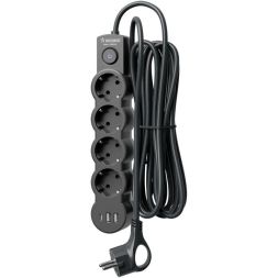 Удлинитель 3х3м с заземл. 10А IP20 USB 2500Вт 220В ПВС 3х1 с выкл. черн. КОСМОС YKsm3m4g-Z-VU10А-B
