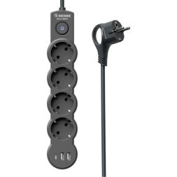 Удлинитель 3х3м с заземл. 10А IP20 USB 2500Вт 220В ПВС 3х1 с выкл. черн. КОСМОС YKsm3m4g-Z-VU10А-B