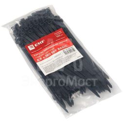 Хомут кабельный 4.8х180 нейл. черн. (уп.100шт) EKF plc-cb-4.8x180