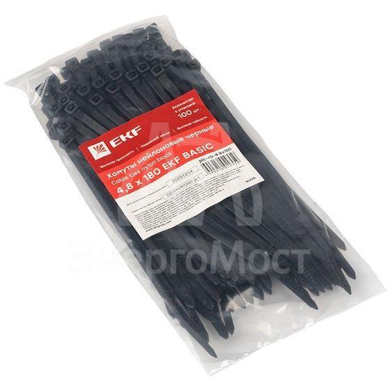 Хомут кабельный 4.8х180 нейл. черн. (уп.100шт) EKF plc-cb-4.8x180