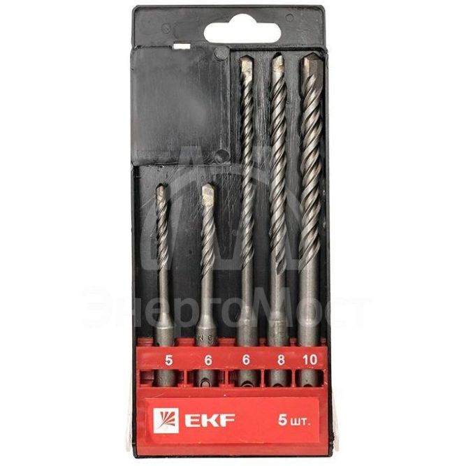 Набор буров по бетону SDS-plus (5/110; 6/110; 6/160; 8/160; 10/160) 2 резца 4S спираль Master EKF db-h5-2x4