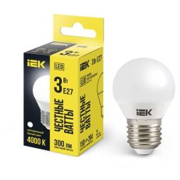Лампа светодиодная G45 3Вт шар 4000К нейтр. бел. E27 216лм 230-240В IEK LLE-G45-3-230-40-E27