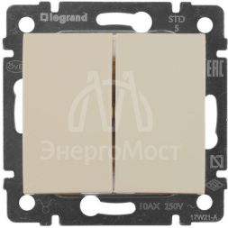 Механизм выключателя 2-кл. СП Valena 10А IP31 250В сл. кость Leg 774305