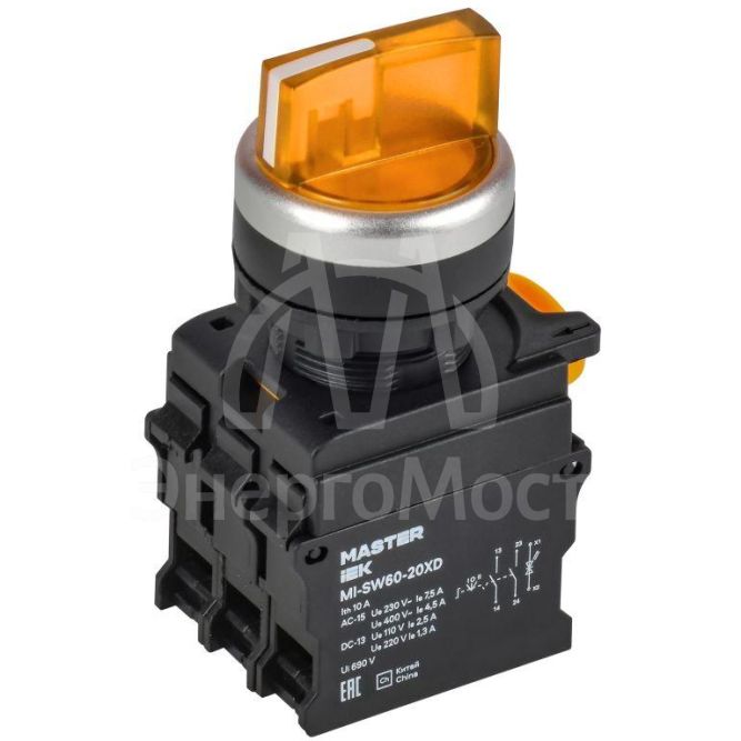 Переключатель 3 полож. 2НО с подсветкой желт. MASTER IEK MI-SW60-20XD-4-14-3-K05