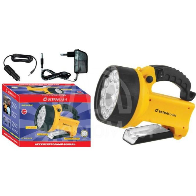 Фонарь UF3753LED (аккум 220В/12В желт. 11 LED; + галоген. 4В 2А-ч пласт. короб) Ultraflash 8311