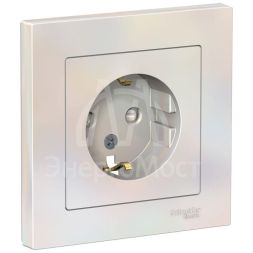 Розетка 1-м СП AtlasDesign 16А IP20 с заземл. защ. шторки в сборе жемчуж. SE ATN000444
