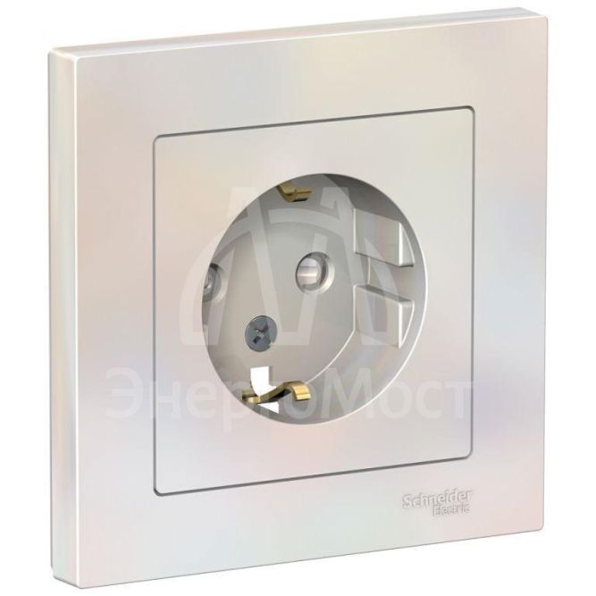Розетка 1-м СП AtlasDesign 16А IP20 с заземл. защ. шторки в сборе жемчуж. SE ATN000444