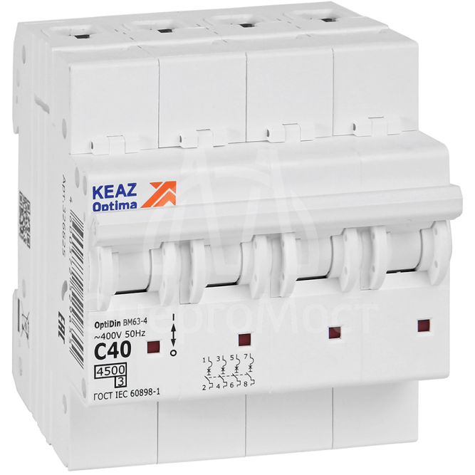 Выключатель автоматический модульный OptiDin BM63-4C50-4.5-УХЛ3 КЭАЗ 326826