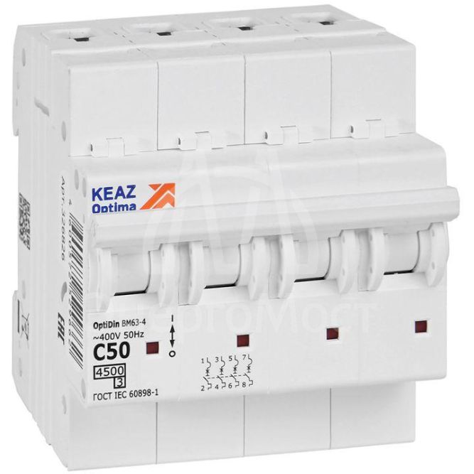 Выключатель автоматический модульный OptiDin BM63-4C50-4.5-УХЛ3 КЭАЗ 326826