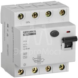 Выключатель дифференциального тока (УЗО) 4п 63А 30мА тип AC ВД1-63 GENERICA IEK MDV15-4-063-030
