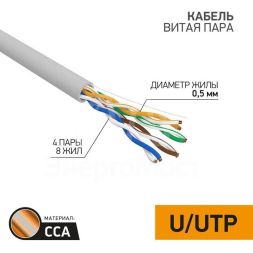 Кабель витая пара U/UTP кат.5E 4х2х24AWG solid CCA PVC сер. (м) PROCONNECT 01-0043-3