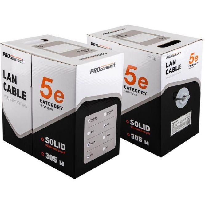 Кабель витая пара U/UTP кат.5E 4х2х24AWG solid CCA PVC сер. (м) PROCONNECT 01-0043-3