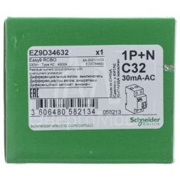 Выключатель автоматический дифференциального тока 2п (1P+N) C 32А 30мА тип AC 4.5кА EASY9 2мод. SchE EZ9D34632