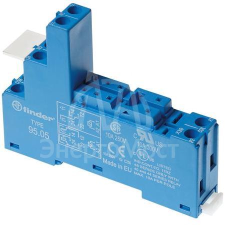 Розетка с винт. клеммами (с зажимной клетью) для реле 40.51 40.52 40.61 40.62 модули 99.02 86.03 в комплекте пластик. клипса 095.01 син. FINDER 9505SPA