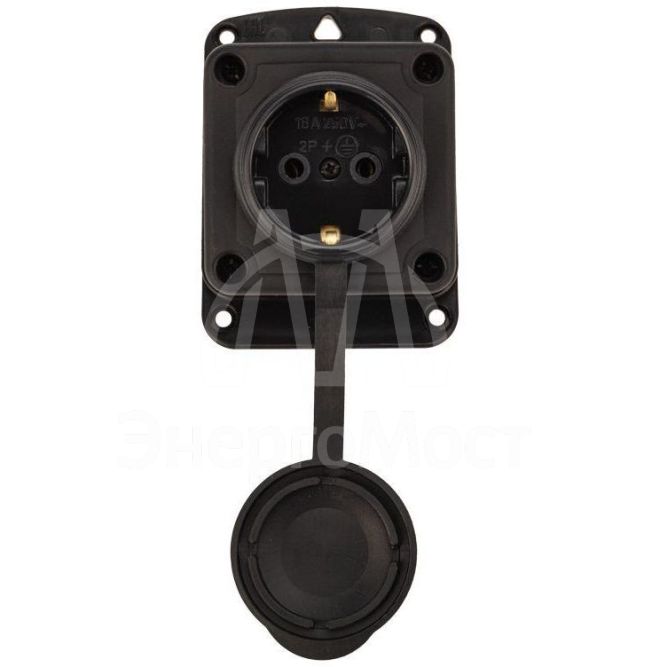 Розетка штепсельная влагозащ. стационарная угловая ОУ 16А IP44 230В 2P+PE каучук PROCONNECT 111-127-4