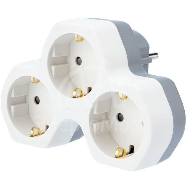 Тройник электрический 16А с заземл. и защ. шторки бел. Rexant 11-1088