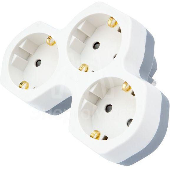 Тройник электрический 16А с заземл. и защ. шторки бел. Rexant 11-1088