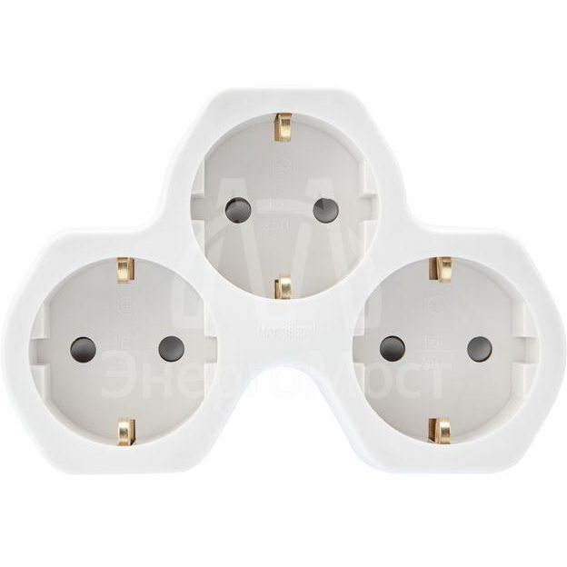 Тройник электрический 16А с заземл. и защ. шторки бел. Rexant 11-1088