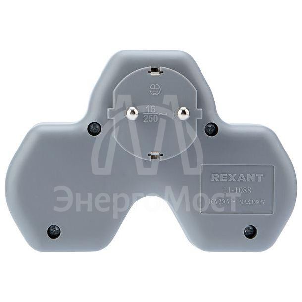 Тройник электрический 16А с заземл. и защ. шторки бел. Rexant 11-1088