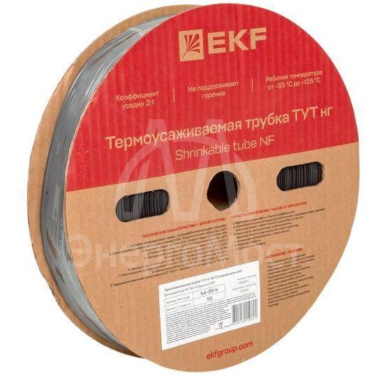 Трубка термоусадочная ТУТ нг 30/15 черн. (уп.50м) EKF tut-30-b