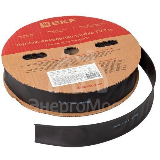 Трубка термоусадочная ТУТ нг 30/15 черн. (уп.50м) EKF tut-30-b