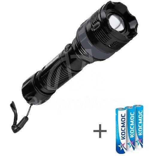 Фонарь ручной 2Вт LED zoom-линза 3xAAA (R03) корпус ABS-пластик ремешок ручной КОСМОС KOC122B