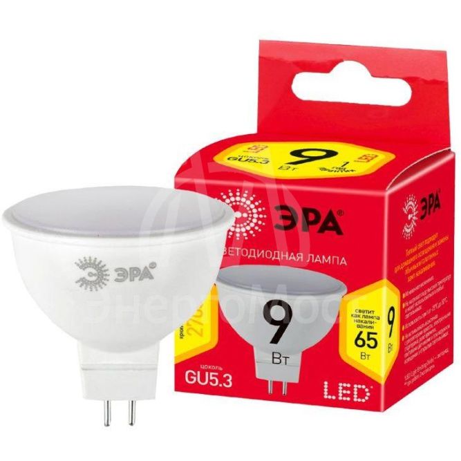 Лампа светодиодная RED LINE LED MR16-9W-827-GU5.3 R 9Вт софит тепл. бел. свет Эра Б0054239