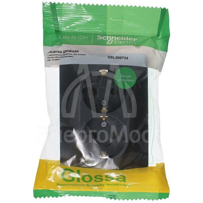 Розетка 2-м Glossa 16А с заземл. в сборе антрацит SchE GSL000724