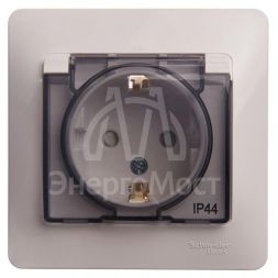 Розетка 1-м СП Glossa 16А IP44 с защ. крышкой защ. шторки с заземл. в сборе бел. SchE GSL000148