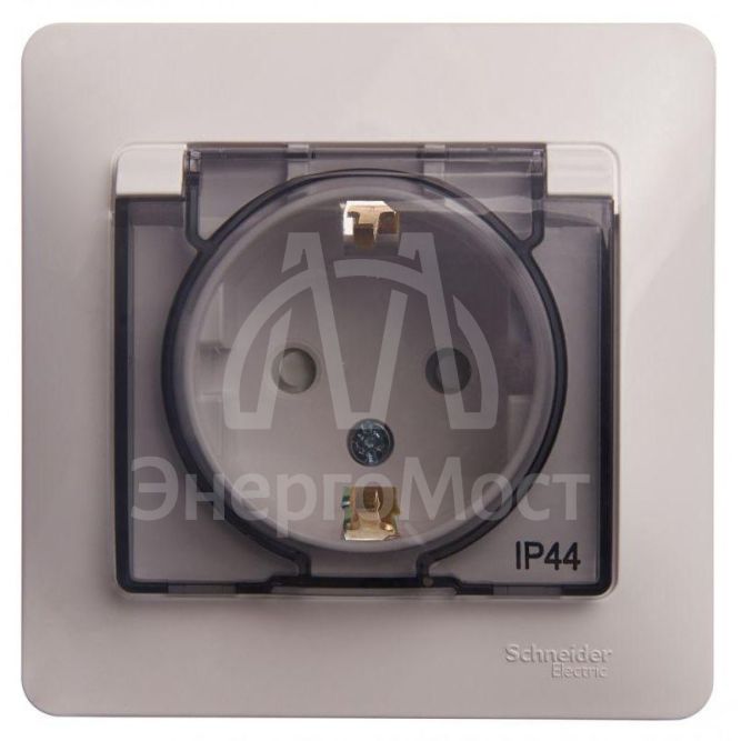 Розетка 1-м СП Glossa 16А IP44 с защ. крышкой защ. шторки с заземл. в сборе бел. SchE GSL000148