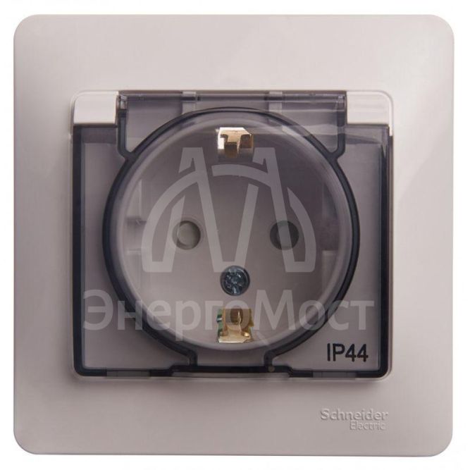 Розетка 1-м СП Glossa 16А IP44 с защ. крышкой защ. шторки с заземл. в сборе бел. SchE GSL000148