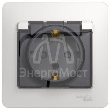 Розетка 1-м СП Glossa 16А IP44 с защ. крышкой защ. шторки с заземл. в сборе бел. SchE GSL000148