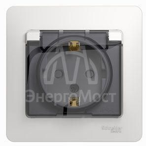Розетка 1-м СП Glossa 16А IP44 с защ. крышкой защ. шторки с заземл. в сборе бел. SchE GSL000148