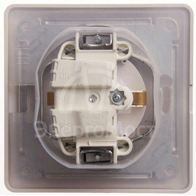 Розетка 1-м СП Glossa 16А IP44 с защ. крышкой защ. шторки с заземл. в сборе бел. SchE GSL000148