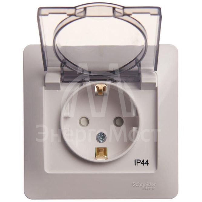 Розетка 1-м СП Glossa 16А IP44 с защ. крышкой защ. шторки с заземл. в сборе бел. SchE GSL000148