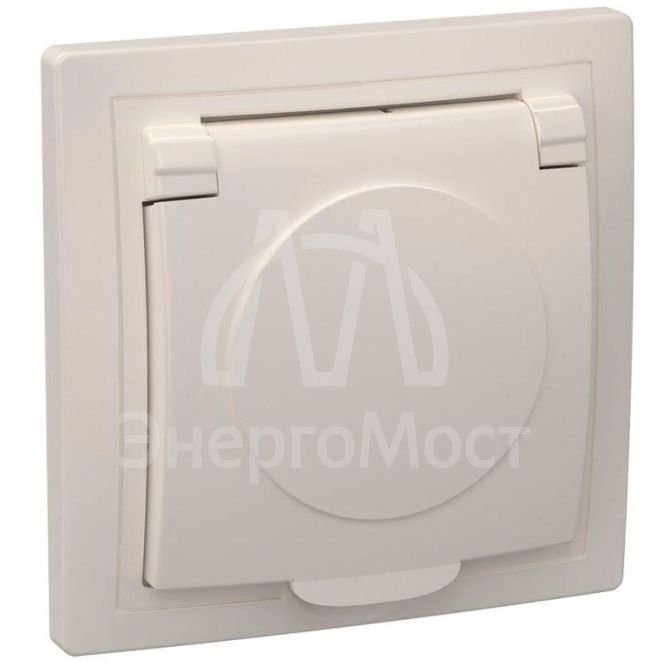 Розетка 1-м СП Кварта 16А РСб10-3-ККм с защ. крышкой с заземл. IP20 крем. IEK ERK15-K33-16-DM