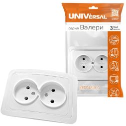 Розетка 2-м СП Валери 16А IP20 бел. Universal В0102
