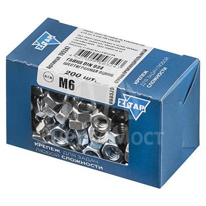 Гайка DIN934 шестигранная М6 оцинк. (уп.200шт) Tech-KREP 105247