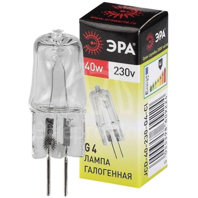 Лампа галогенная G4-JCD-40W-230V-Cl 40Вт G4 230В Эра C0039280