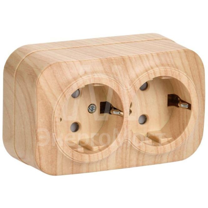 Розетка 2-м ОП GLORY РСш22-3-ХС 16А с заземл. защ. шторки сосна IEK ERH24-K34-16