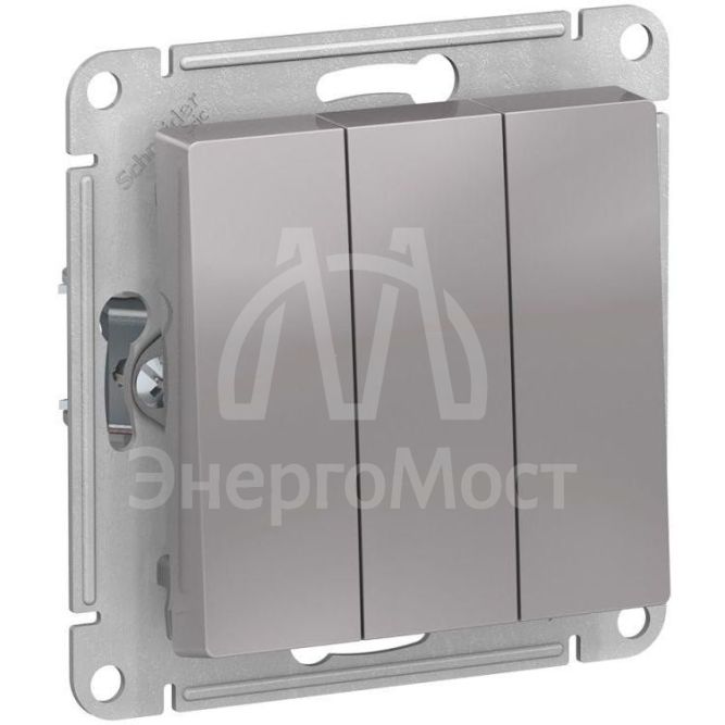 Механизм выключателя 3-кл. СП AtlasDesign 10А IP20 (сх. 1+1+1) 10AX алюм. SchE ATN000331