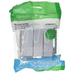 Механизм выключателя 3-кл. СП AtlasDesign 10А IP20 (сх. 1+1+1) 10AX алюм. SchE ATN000331